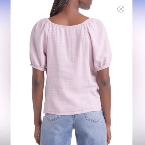 NWT Madewell Linen Blend Puff Sleeve Button Wrap Top Plaid Sweet Lavender Large - Picture 6 of 15